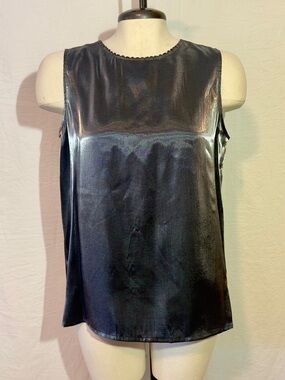 Karen Scott Iridescent Hunmetal Metallic Beaded Neckline Sleeveless Top Small